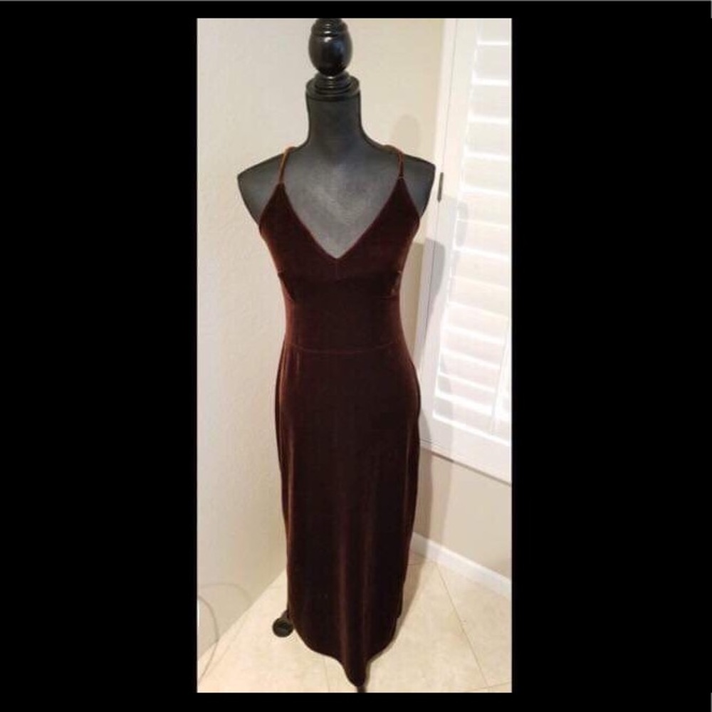 Bisou Bisou Brown Velvet Slip Dress Vintage